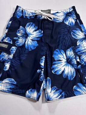 Abercrombie & Fitch Swim Trunks Men XL Blue White Hibiscus Cargo Beach y2k